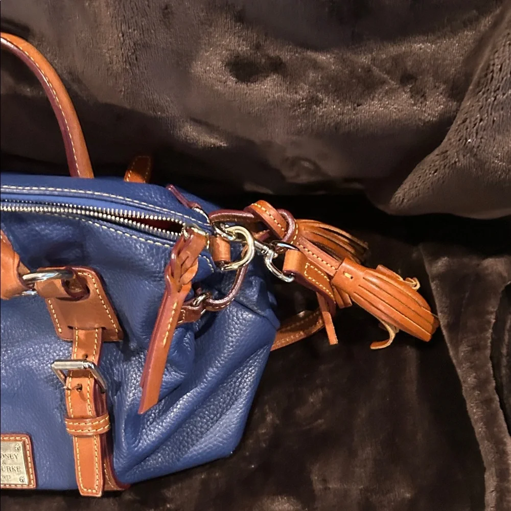 Dooney & Bourke Navy Satchel with Brown Trim - Picture 12 of 16